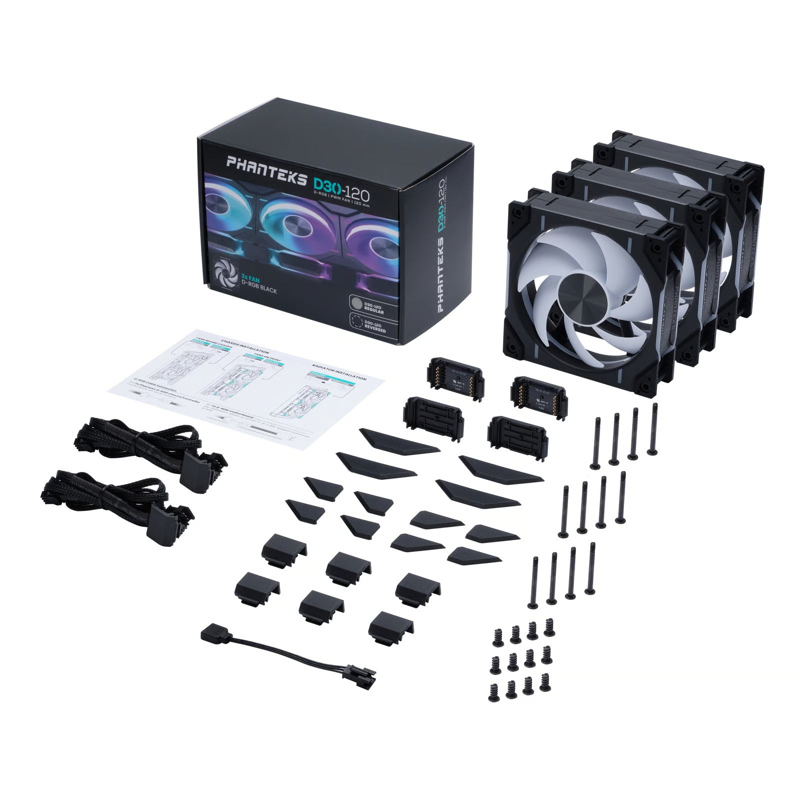 Phanteks D30 120mm PWM D-RGB 風扇 - Black 黑色 (Triple Pack 三件裝)