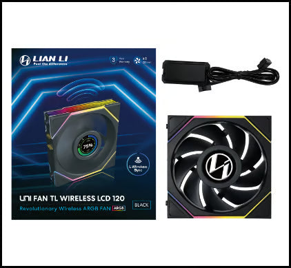 LIAN LI 聯力 UNI FAN TL120 LCD Reverse Blade Wireless 120mm 反向單風扇 - Black 黑色 【需配搭控制器】