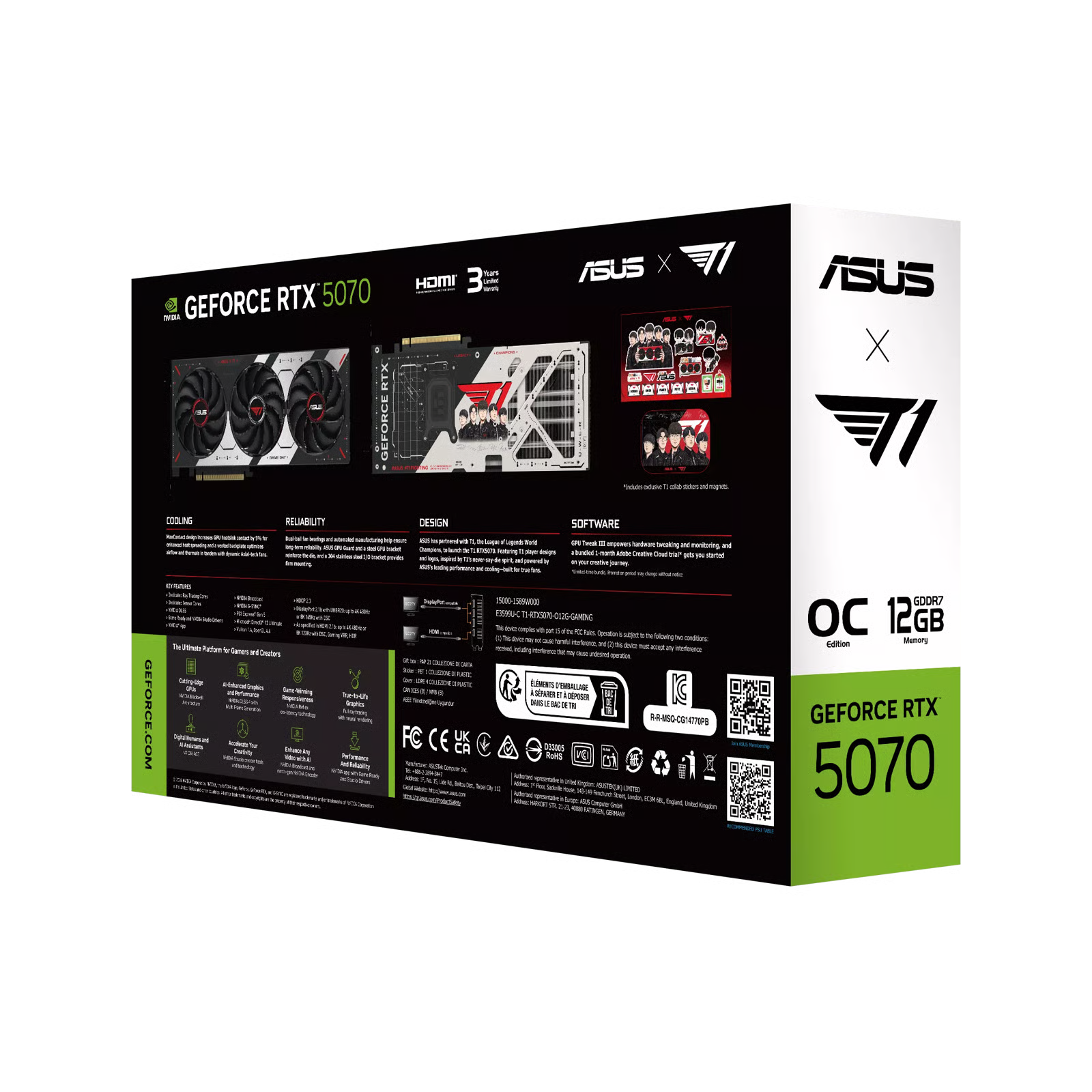 ASUS T1 GeForce RTX 5070 12GB OC 顯示卡 - T1聯名版 - 3年保養