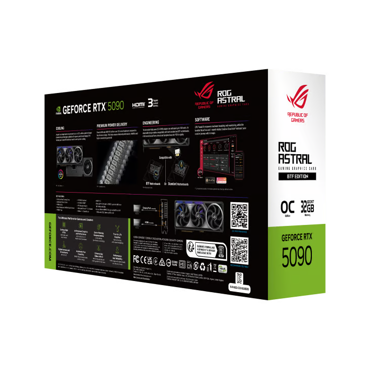 ASUS 華碩 ROG Astral GeForce RTX 5090 32G BTF OC 顯示卡 - 3年保養