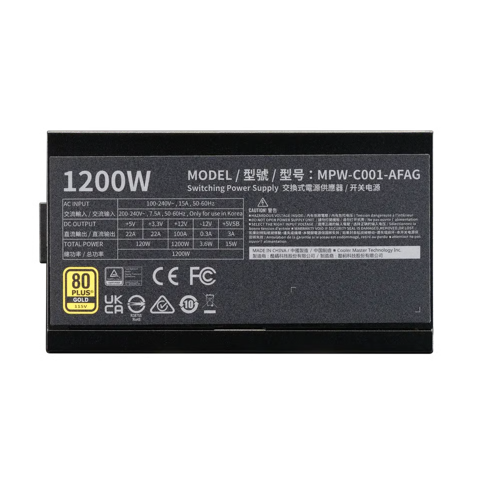 Cooler Master ELITE GOLD 1200 1200W 80Plus Gold 金牌 全模組 火牛 - 5年保養