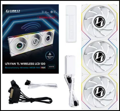 LIAN LI 聯力 UNI FAN TL120 LCD Wireless 120mm 3 in 1 風扇套裝 - White 白色 - 3年保養