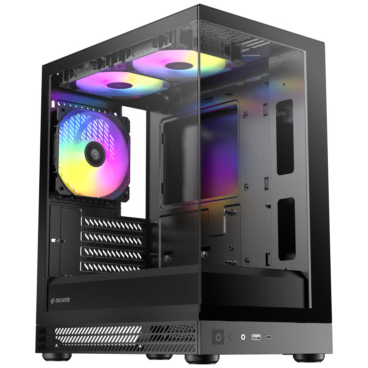Okinos AQUA UNO Micro-ATX 機箱 - Black 黑色 【預裝3把ARGB風扇】 - 1年保養