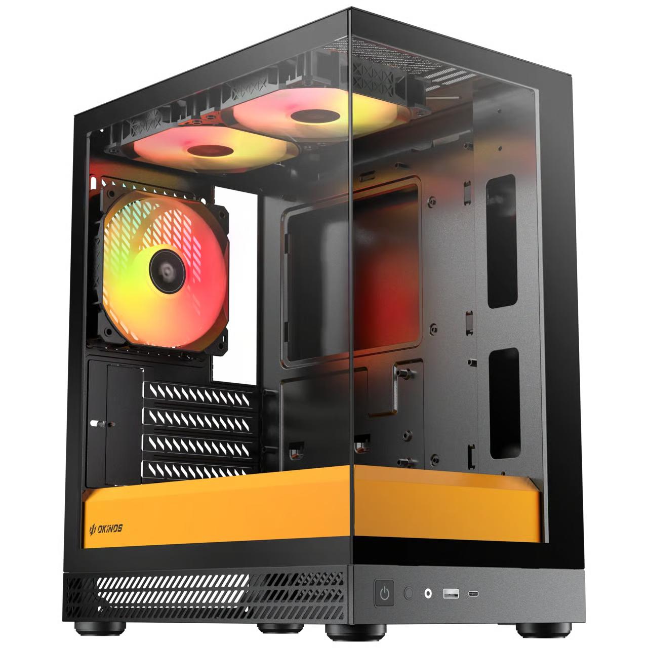 Okinos AQUA UNO Micro-ATX 機箱 - Canary 黑橙色 【預裝3把ARGB風扇】 - 1年保養