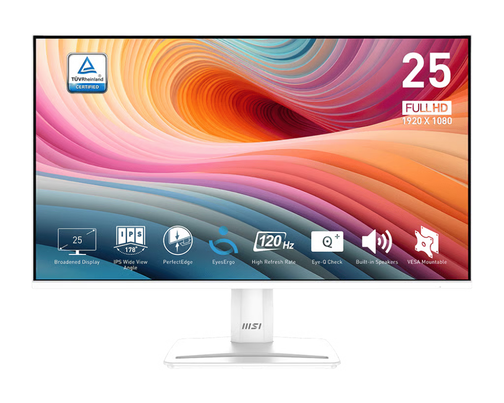 MSI 微星 PRO MP251W E2 白色文書顯示器 (24.5吋 / FHD [1920 x 1080] / 120Hz / 1ms / IPS / Adaptive Sync / 內置喇叭)
