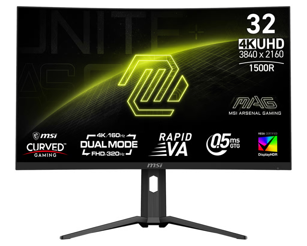 MSI 微星 MAG 321CUPDF 曲面雙模式電競顯示器 (32吋 / UHD [3840 x 2160] 160Hz & FHD [1920 x 1080] 320Hz / 0.5ms (GtG) RAPID VA / 10 bits / Curved 1500R / Adaptive-Sync / DisplayHDR True Black 400 / Type-C 15W / HDMI 2.1)