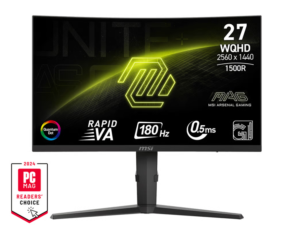 【Quantum Dot 量子點技術】 MSI 微星 MAG 275CQRF QD E2 曲面電競顯示器 (27吋 / WQHD [2560 x 1440] / RAPID VA / 0.5ms (GtG) 180Hz / Curved 1500R / HDR Ready / AMD FreeSync™ / Type-C 15W / 4軸人體工學支架)