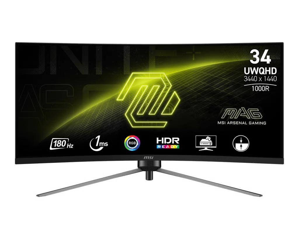 MSI 微星 MAG 345CQR 電競顯示器 (34吋 / UWQHD [3440 x 1440] / 180Hz / VA / Curved 1000R / AMD FreeSync™ Premium / 3軸人體工學支架) 電腦螢幕 顯示設備 MSI 微星 32-34" UWQHD 2K 2K WQHD 21:9 Ultrawide Curved 曲面 VA 150-180Hz AMD FreeSy