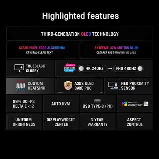 ASUS 華碩 ROG Strix OLED XG32UCWMG 雙模式電競顯示器 (31.5吋 / 4K UHD [3840 x 2160] 240Hz & FHD [1920 x 1080] 480Hz 雙模式顯示 / 0.03ms(GtG) / WOLED 10 bit / HDR400 / FreeSync Premium Pro + G-Sync Compatible / HDMI 2.1 / Type-C 15W / 3軸人體工學支架)